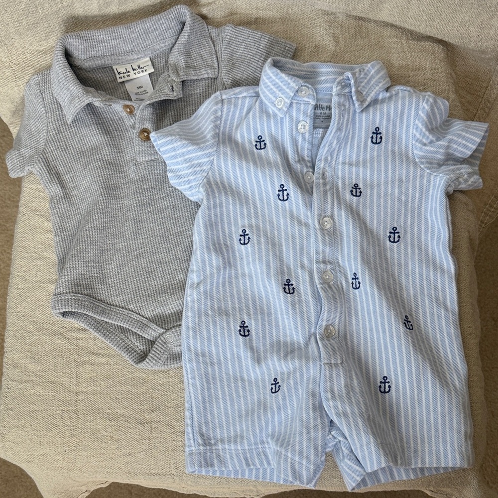 Little Me Light Blue Striped Baby Romper